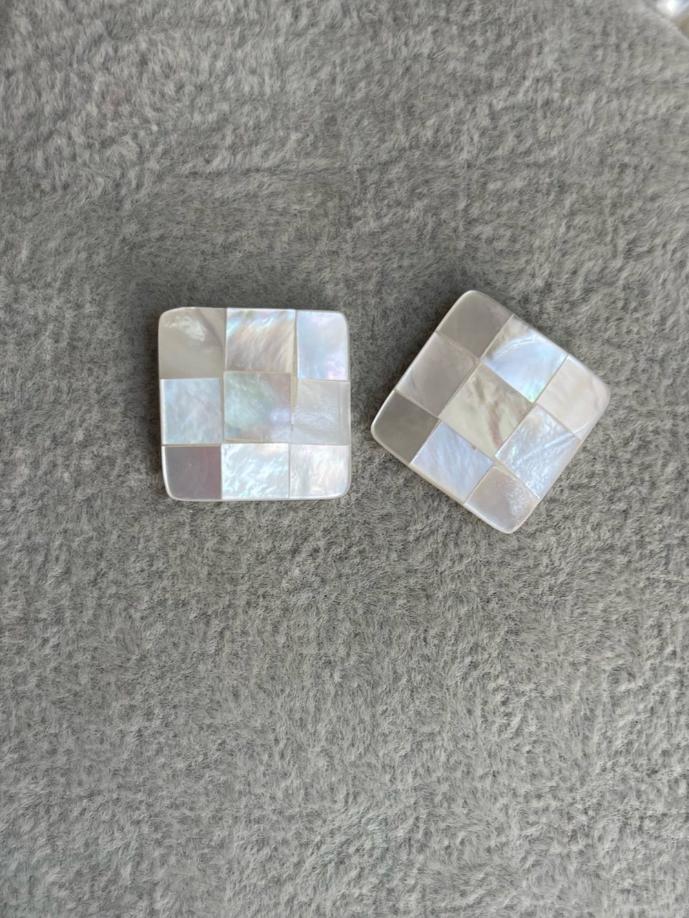 Mother of Pearl Mosaic Square Accent Tiles - White 925 silver posts
